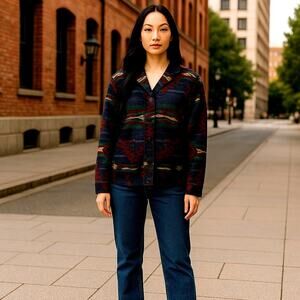 Ralph Lauren LRL Lauren Jeans Co Southwestern Aztec Cardigan Shawl Collar Size L